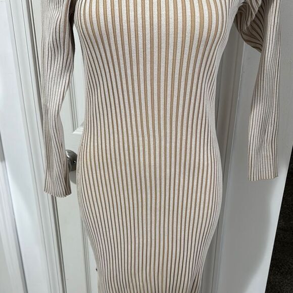 By Anthropologie Striped Cream Knit Dress Size M - Picture 7 of 10